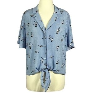 Tie Front Blouse with Cranes